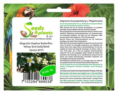 8x Magnolia Daphne Butterflies Yellow Bird Gelb/ Weiß Samen Blume #375