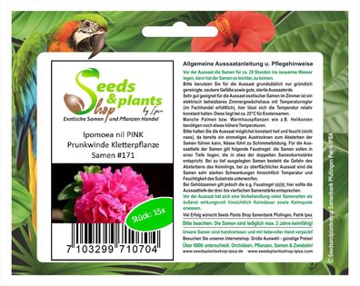 15x Ipomoea nil PINK Prunkwinde Samen Kletterpflanze Pflanze Blumen #171