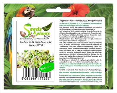 50x Bio Schnitt & Essen Salat mix - Ökologische Samen Gemüse KS551