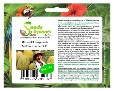 10x Riesen F1 lange Netz Melonen Samen Pflanze Obst Gesund Garten #318