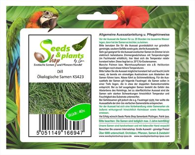 40x Ökologische Samen Dill - Samen Gemüse Garten Pflanze Kräuter KS423