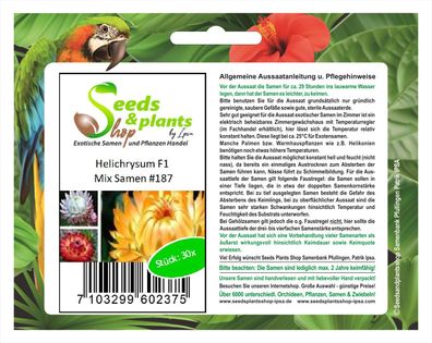 30x Helichrysum F1 Mix Samen Blumensamen Pflanze Blume Garten #187
