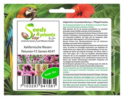 45x Kalifornische Riesen Petunien F1 Samen Garten Pflanze Rarität #147