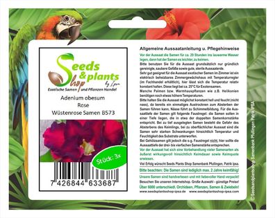 3x Adenium obesum Rose Wüstenrose Zimmer Saatgut Samen Neu B573
