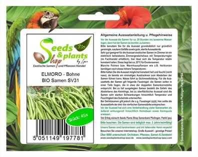 45x ELMORO - BIO Samen Saatgut Garten Pflanze Gemüse Bohne SV31