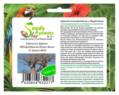 5x Adansonia digitata Affenbrotbäume Riesen F1 Baum Pflanze Samen #432