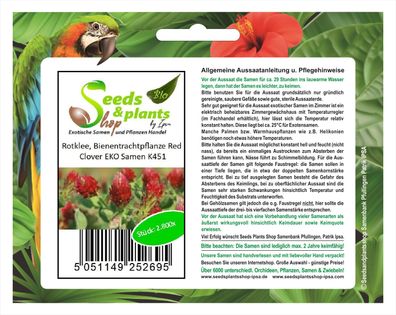 2800x Rotklee, Bienentrachtpflanze Red Clover EKO-Gründünger Samen K451