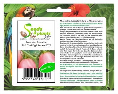 700x Pomodori Tomaten - Pink Thai Egg -Tomaten Samen Gemüse K575
