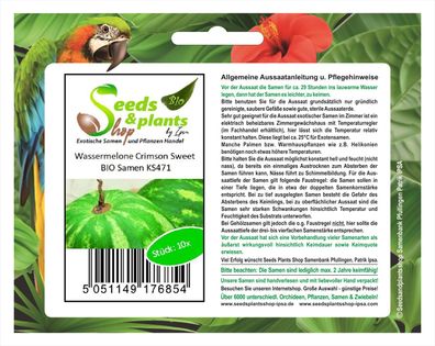 10x Bio Wassermelone Crimson Sweet - Ökologische Samen Obst Frucht KS471