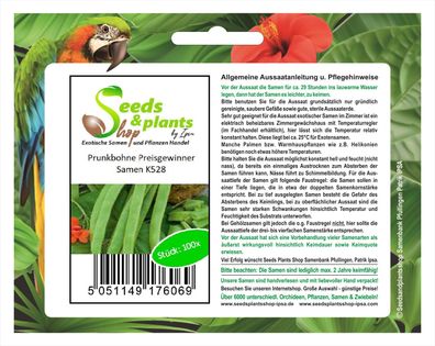 100x Prunkbohne Preisgewinner - Feuerbohnen Samen Gemüse K528