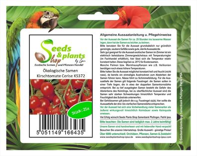 25x Ökologische Samen Kirschtomate Cerise - Samen Gemüse Tomate Garten KS372