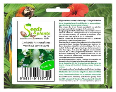 8x Zierkürbis Flaschenpflanze Vogelhaus-Patisson Samen Garten KS301