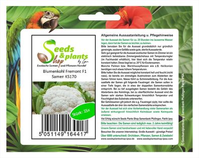 15x Blumenkohl Fremont F1 - Samen Gemüse Garten Saatgut Pflanze KS170