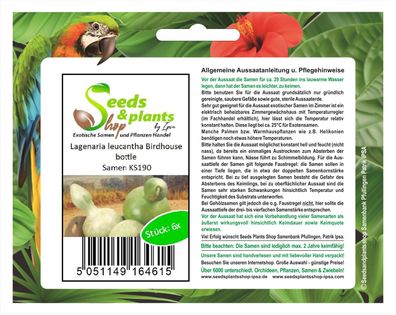 6x Lagenaria leucantha Birdhouse bottle - Patisson Samen Flaschenkürbis KS190