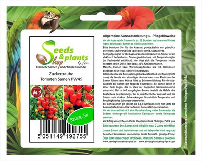 5x Zuckertraube- Samen Saatgut Küche Garten Tomaten samen Tomaten PW49
