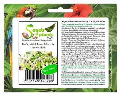 1000x Bio Schnitt & Essen Salat mix - Ökologische Samen Gemüse K551