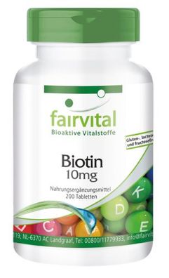 Biotin 10mg - 200 Tabletten, Vitamin B-7, D-Biotin - fairvital