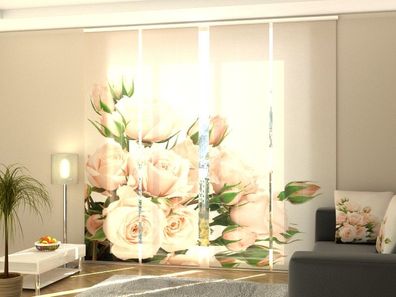 Schiebegardine "Cream Rosen" Flächenvorhang Gardine Vorhang mit 3D Druckmotiv auf Maß