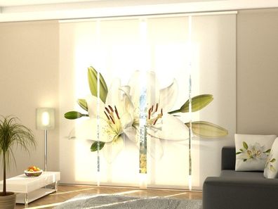 Schiebegardine "Weisse Lilien" Flächenvorhang Gardine Vorhang mit Druckmotiv auf Maß