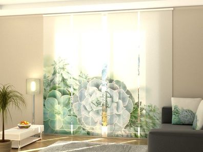 Schiebegardine "Blau-grüne Blumen" Flächenvorhang Gardine Vorhang mit 3D Druckmotiv