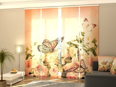 Schiebegardine "Lilien und Schmetterlinge" Flächenvorhang Gardine mit 3D Druckmotiv