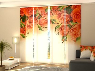 Schiebegardine "Orange Rosen" Flächenvorhang Gardine Vorhang mit Druckmotiv auf Maß