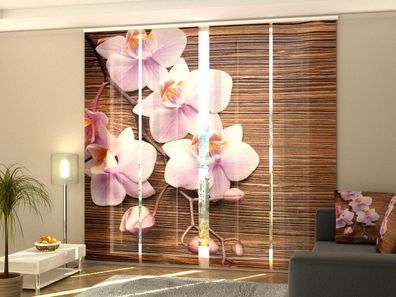 Schiebegardine "Orchideen und dunkles Holz" Flächenvorhang Gardine Vorhang mit Motiv