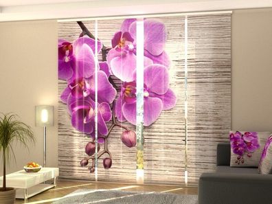 Schiebegardine "Orchideen und helles Holz" Flächenvorhang Gardine Vorhang mit Motiv