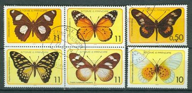 São Tomé und Príncipe Viererblock + 2 Einzel Mi 561 - 566 gest Schmetterlinge mot2175
