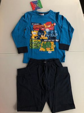 PJ Masks Schlafanzug Pyjama Jungen 2 teile Bluse Hose Blau 100% Baumwolle Gr. 92, 98