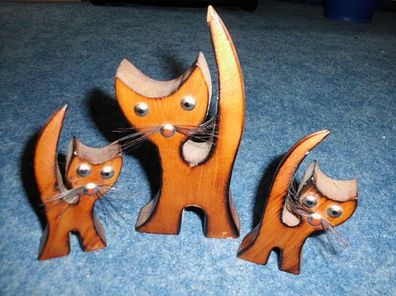 3 Katzen aus Holz---60-70er Jahre Stil