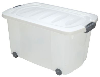 Serie in weiß: Rollenbox - 45 Liter / ca. 60x40x35 cm - Aufbewahrungsbox mit Rollen