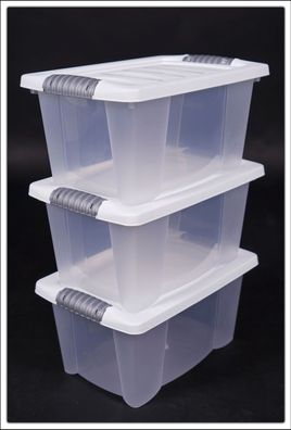 Stapelbox mit Deckel - 3er Set / 14 Liter - Aufbewahrungs Allzweck Box mit Griff