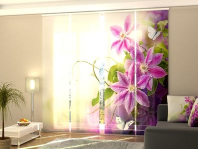 Schiebegardine "Tropische Blumen in Lila" Flächenvorhang Gardine mit 3D Druckmotiv