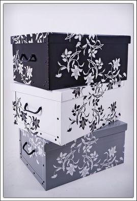 Aufbewahrungsbox Blumen - 3er Set - Barock Box Stapelbox Dekobox Geschenkbox