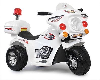 Kindermotorrad Elektromotorrad Polizei Motorrad Musik Sound und Sirene in Weiß