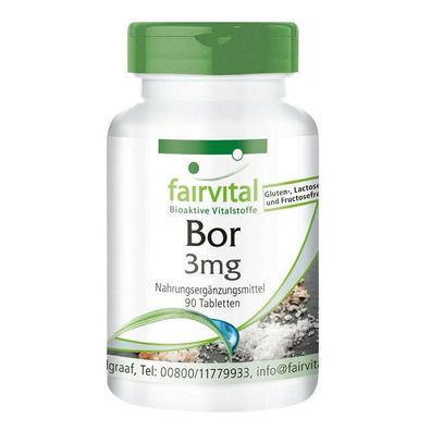 Bor 3mg - 90 Tabletten Boron Spurenelement - Made in Germany - VEGAN - fairvital
