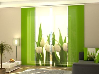 Schiebegardine "Weisse Tulpen" Flächenvorhang Gardine Vorhang mit 3D Druckmotiv
