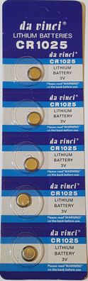 5 x 3V Lithium Batterie CR 1025 Knopfzelle CR1025