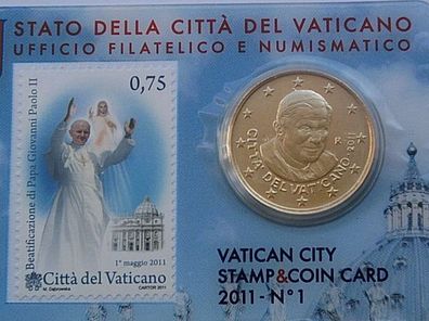 50 cent 2011 Vatikan coincard Benedikt XVI.+ Briefmarke Papst Johannes Paul II.