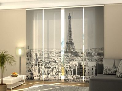 Schiebegardine "Paris schwarz-weiss" Flächenvorhang Gardine Vorhang mit 3D Druckmotiv