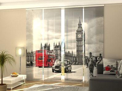 Schiebegardine "Retro London" Flächenvorhang Gardine Vorhang mit 3D Druckmotiv