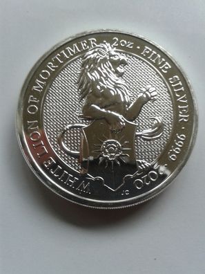 5£ 5 Pfund 2020 Großbritannien 2 Unzen Silber Queens Beasts white lion of Mortimer