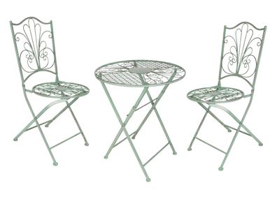 Metall Bistroset in antik grün - 1x Tisch und 2x Stuhl - Gartenstuhl Gartentisch