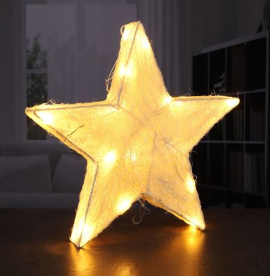 Sisalstern mit 20 LED - 32 cm in beige - Weihnachtsdeko Stern - stehen / hängen