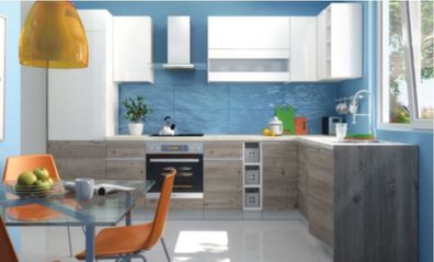 Küche Küchenzeile Eckküche weiß grau braun - Soft Close individuell stellbar