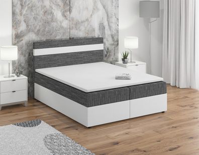 Boxspringbett Schlafzimmerbett INVERN 160x200cm Weiss-Grau