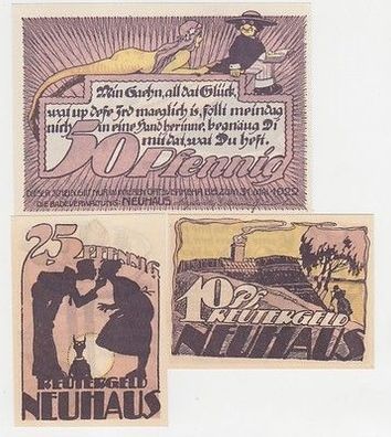 kompl. Serie mit 3 Banknoten Notgeld Reutergeld des Ostseebad Neuhaus um 1922