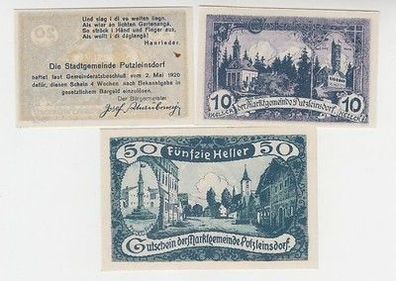 3 Banknoten Notgeld Stadtgemeinde Putzleinsdorf Österreich 1920