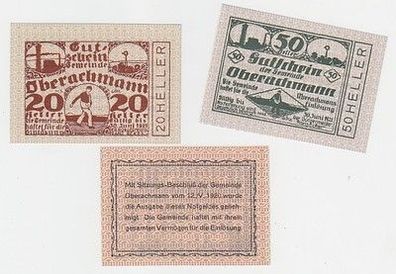 3 Banknoten Notgeld Gemeinde Oberachmann Österreich 1920